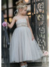Gray Lace Tulle Ankle Length Country Flower Girl Dress Gray Lace Tulle Ankle Length Country Flower Girl Dress